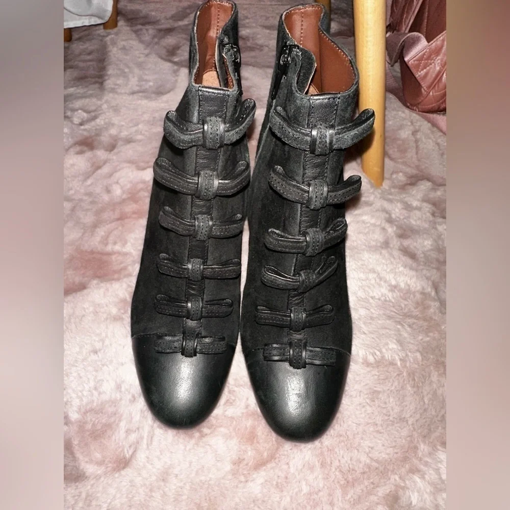 See By Chloe black leather bow front leather block heel booties ankle boot 37.5 - Picture 3 of 16